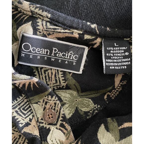 Vintage OP Ocean Pacific Black Hawaiian Polo Shirt Large - Picture 3 of 6